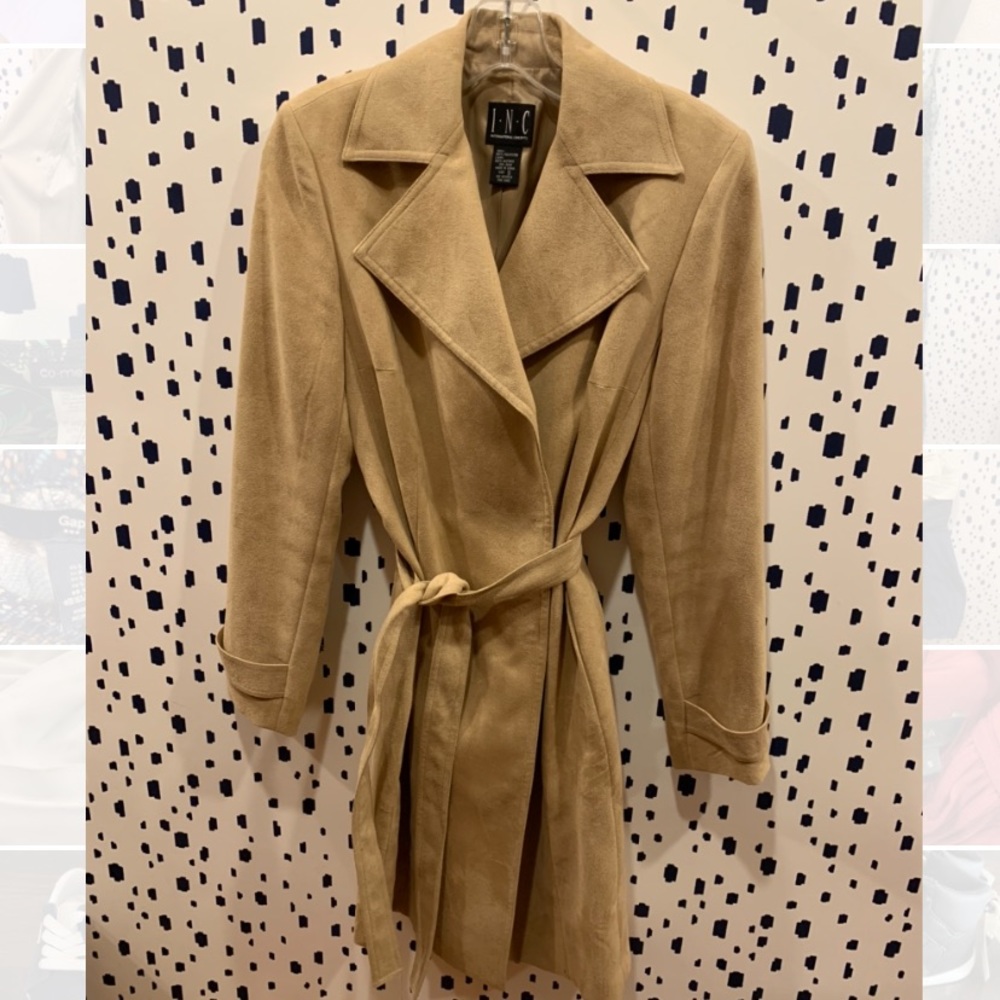 INC suede knee-length coat